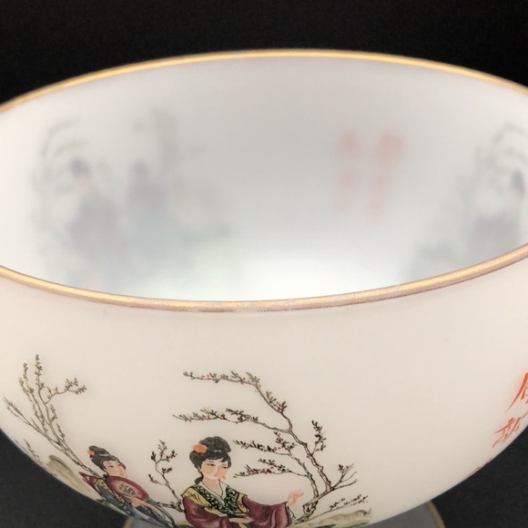 Rare Asian Design & Lettering- Opaque Footed Compote Bowl. - Picture 7 of 8